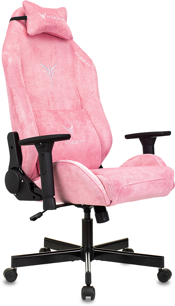 Фарамант - Кресло игровое Knight N1 Fabric розовый Velvet 36 с подголовником крестовина металл