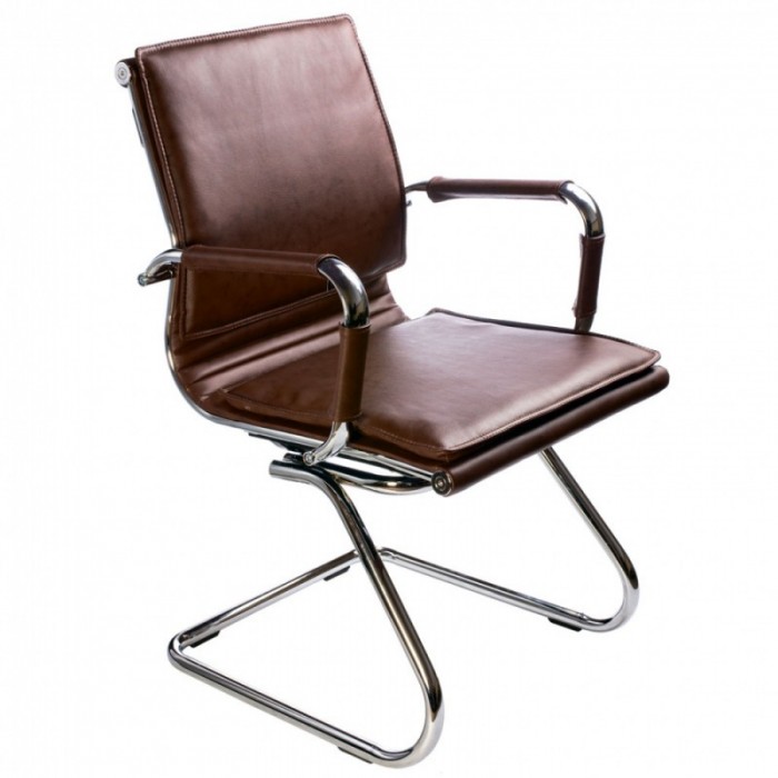 Фарамант - Кресло Бюрократ Ch-993-Low-V brown коричневый иск кожа низкая спинка полозья хром